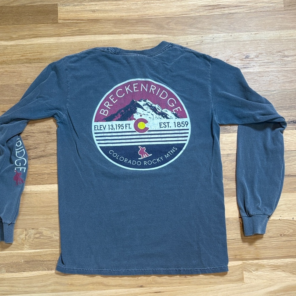 Gildan Ultra Cotton Breckenridge CO Slate Blue Long Sleeve Crewneck TShirt S